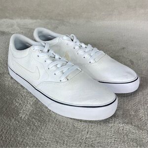 Nike Chron 2 Men's Sneakers Shoes Size 9 Triple White Canvas Skate NEW